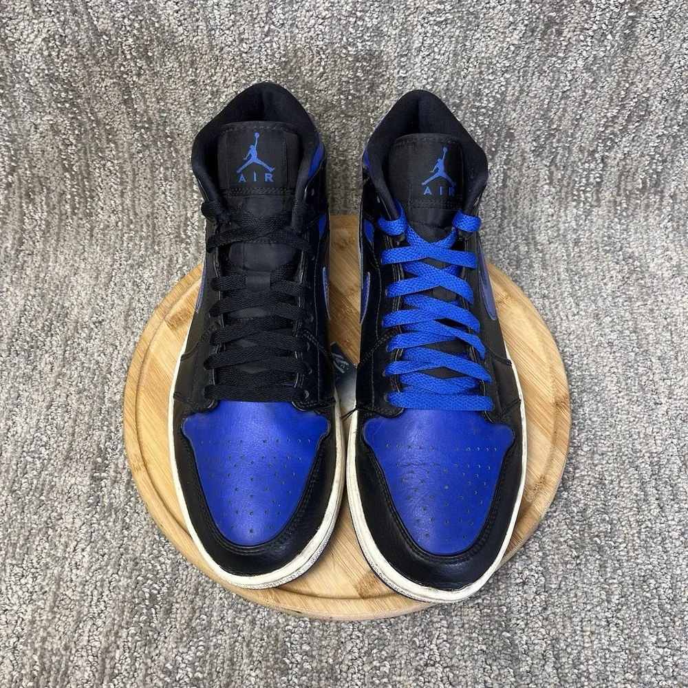 Jordan Air Jordan 1 Men Size 10.5 Mid Hyper Royal Black Blue Sneakers 554724-077